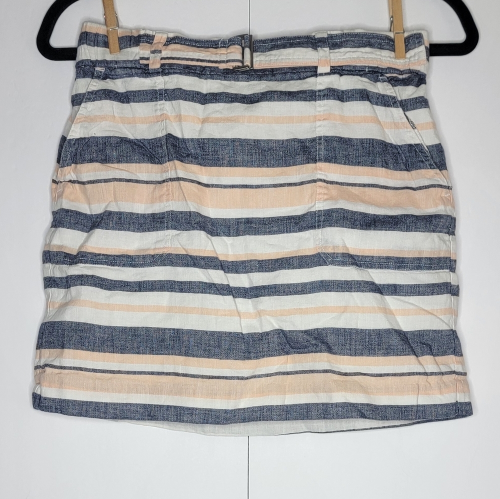 Banana Republic Petite XS Linen Blend Striped Mini Skirt w/ Belt